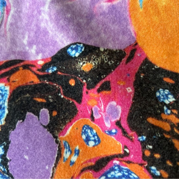 TEDDY FRESH x Myfawnwy size XS Unisex Abstract Marble Crew Logo Sweatshirt 45" B - Picture 3 of 7